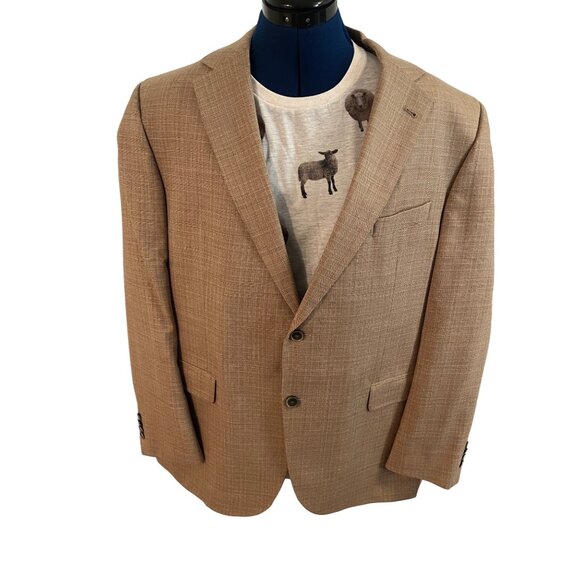 Jack Victor Montreal Mens Blazer 46R Wool & Silk Blend Brown Plaid Two-Button Un - Picture 1 of 16